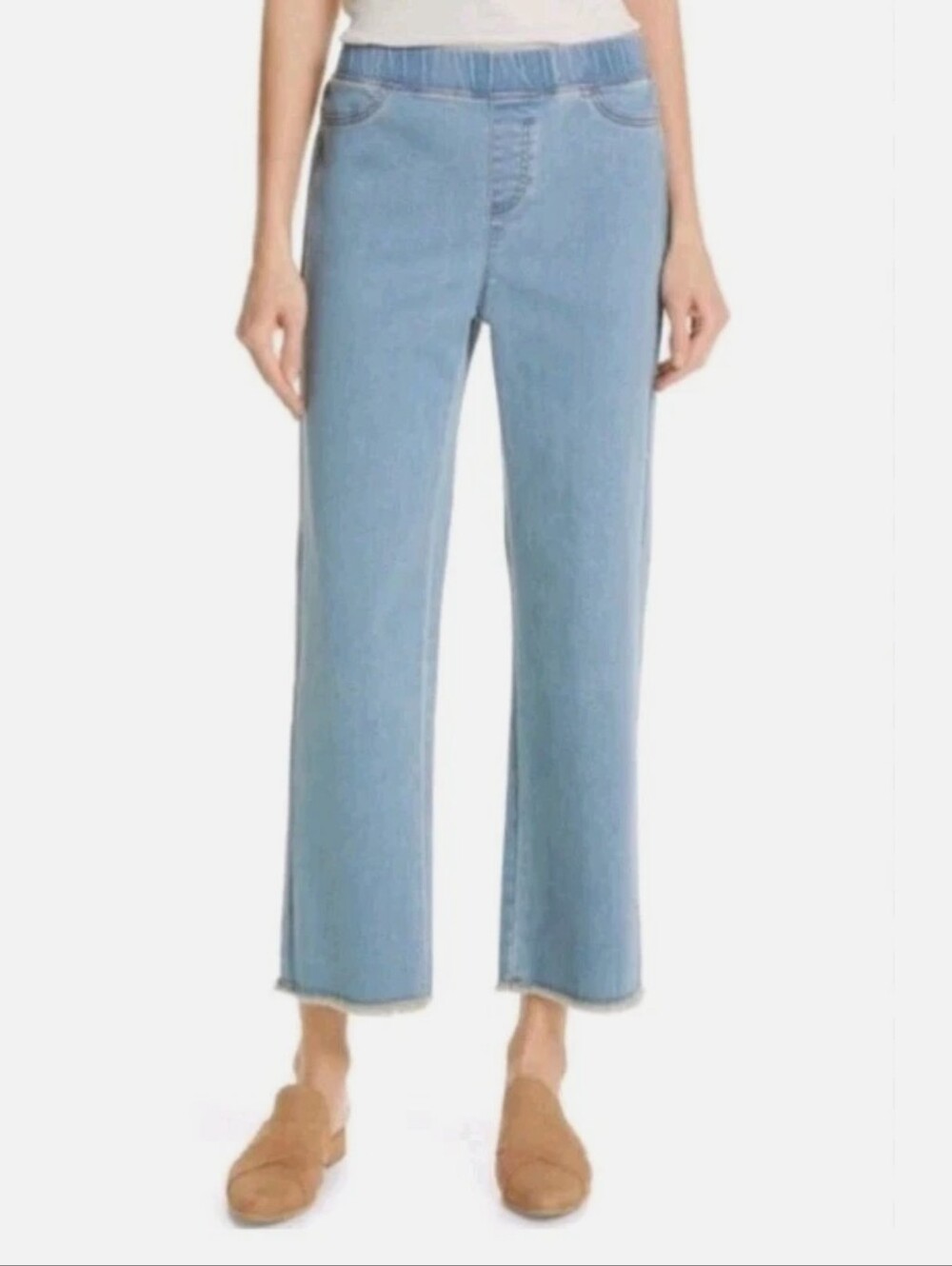 Eileen Fisher Pull On Cropped Raw Edge Jeans In Frosty Blue